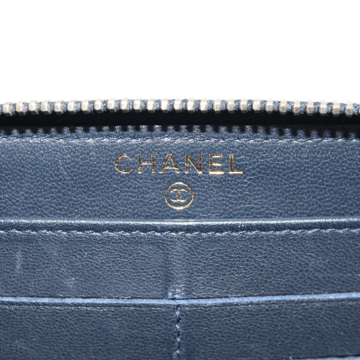 CHANEL 2.55 Zip Around Wallet Denim Blue Gold CC Auth ki6204M