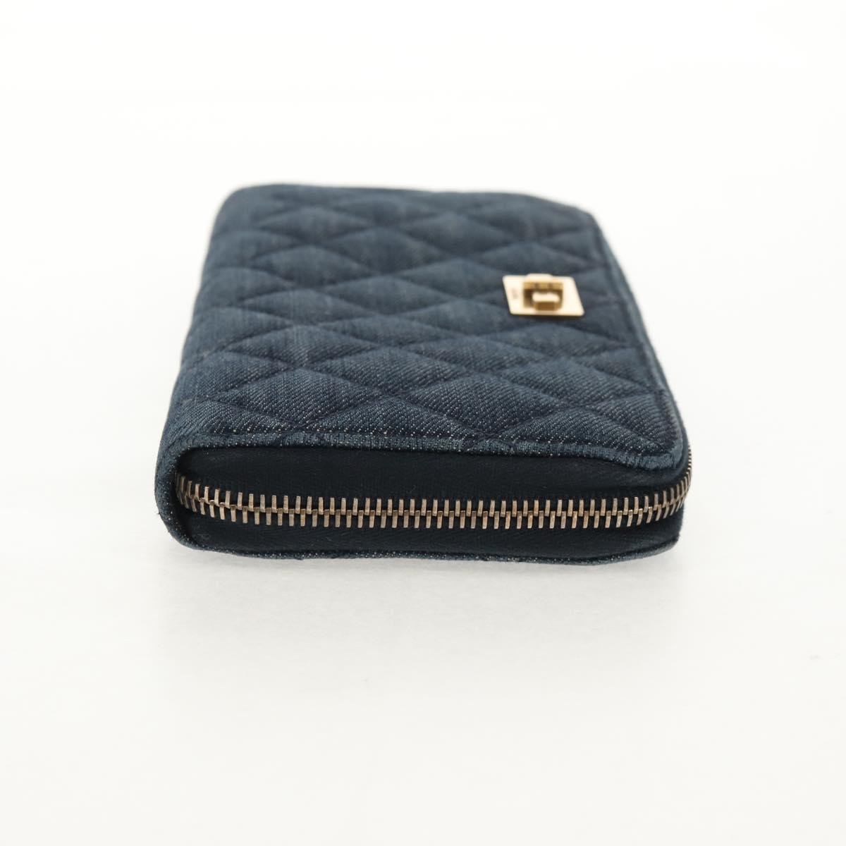 CHANEL 2.55 Zip Around Wallet Denim Blue Gold CC Auth ki6204M