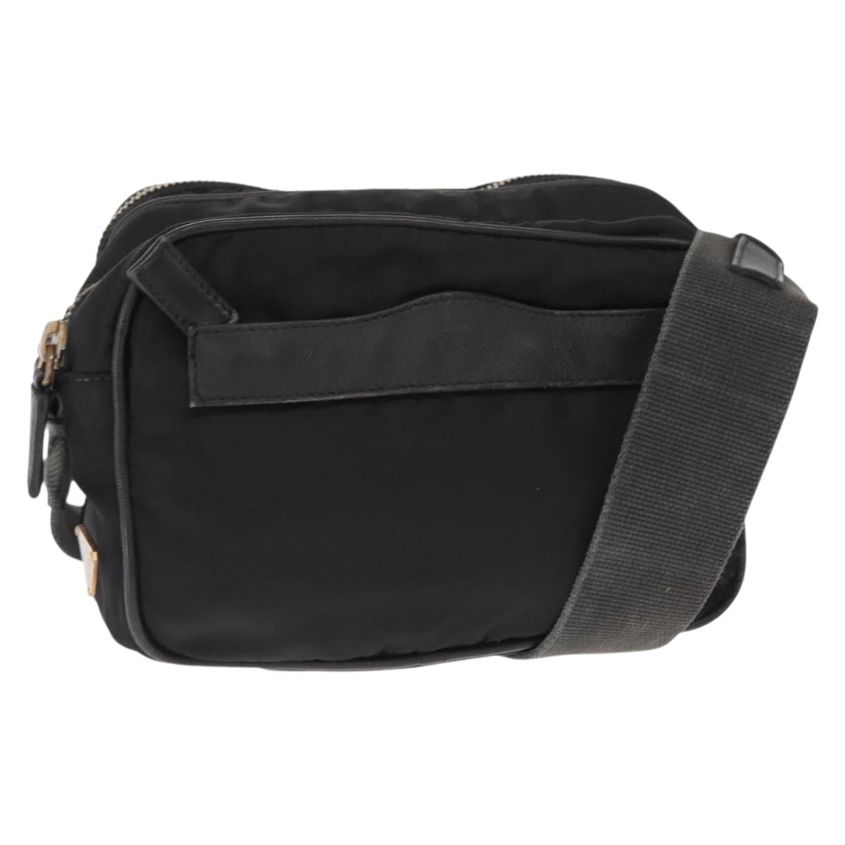 PRADA Shoulder Bag Nylon Leather Black Gold Auth ki6206