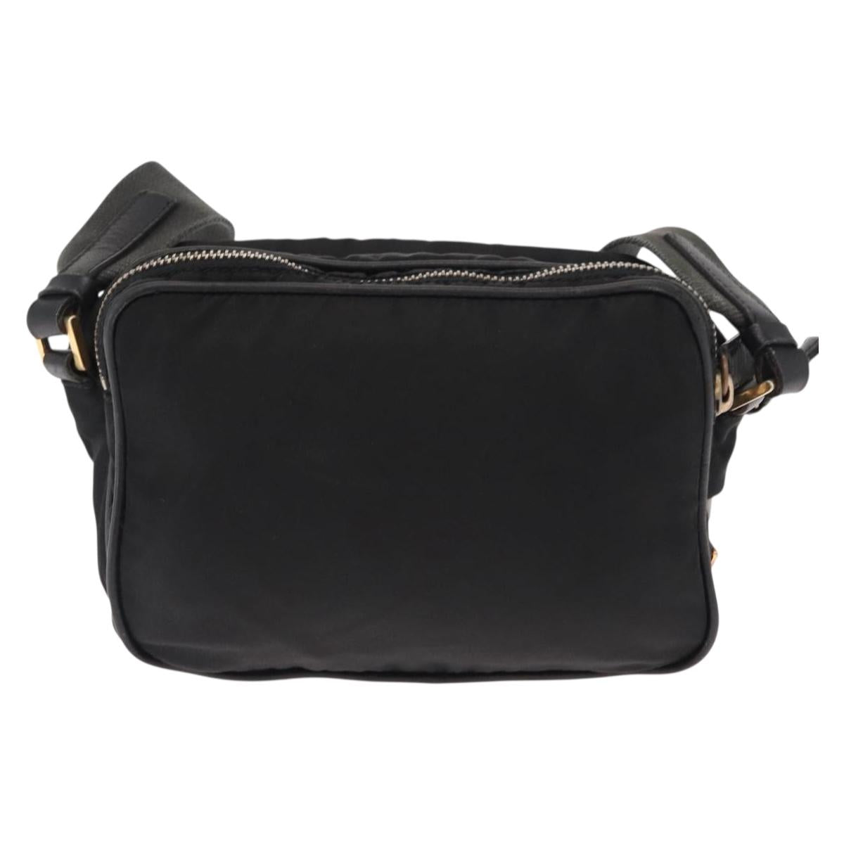 PRADA Shoulder Bag Nylon Leather Black Gold Auth ki6206