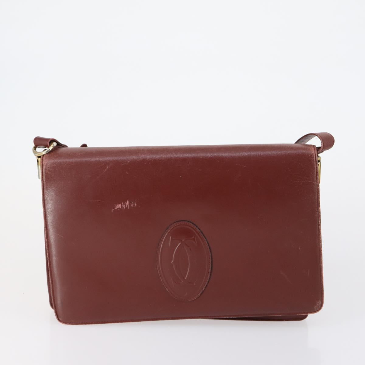 CARTIER Must Line Shoulder Bag Leather 4 Set Bordeaux Auth ki6207