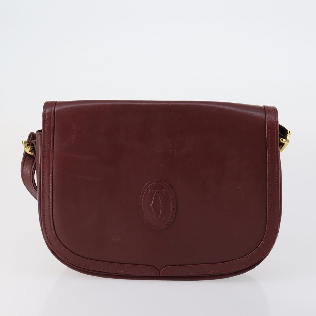 CARTIER Must Line Shoulder Bag Leather 4 Set Bordeaux Auth ki6207