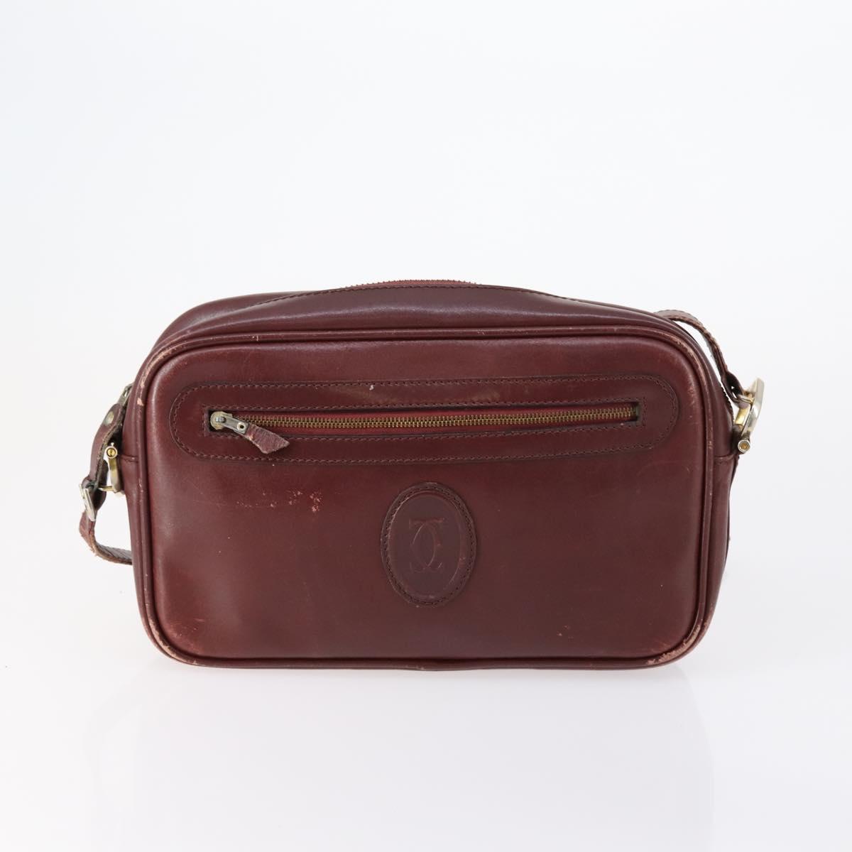 CARTIER Must Line Shoulder Bag Leather 4 Set Bordeaux Auth ki6207