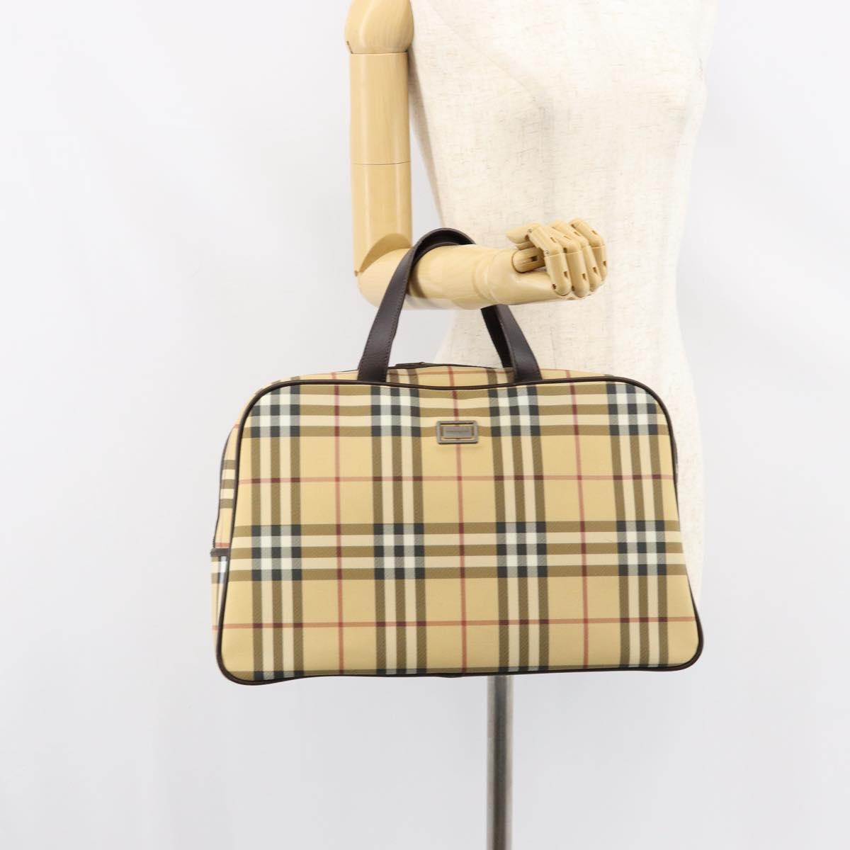 BURBERRY Nova Check Hand Bag PVC Beige Auth ki6212