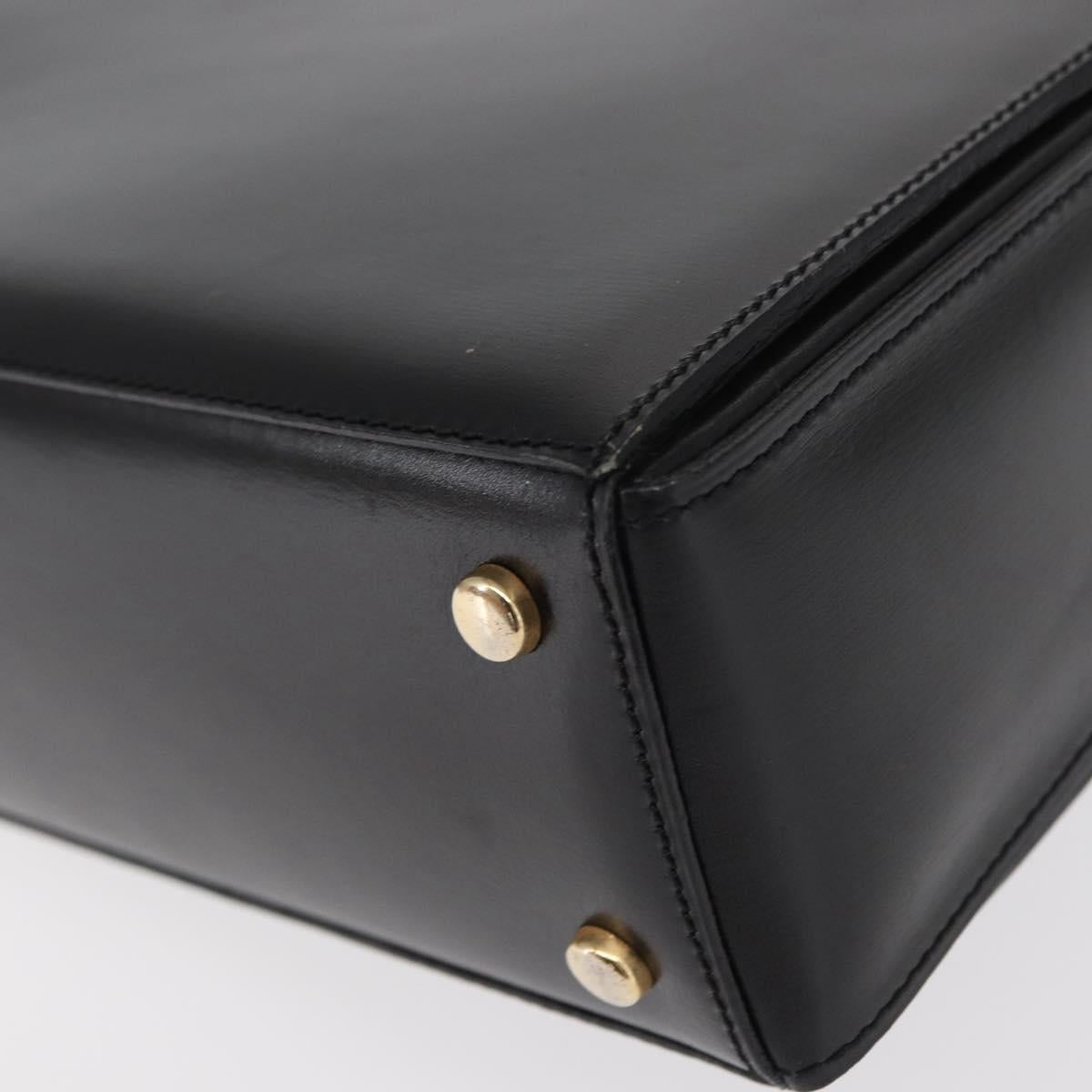 CELINE Hand Bag Leather Black Gold Auth ki6217