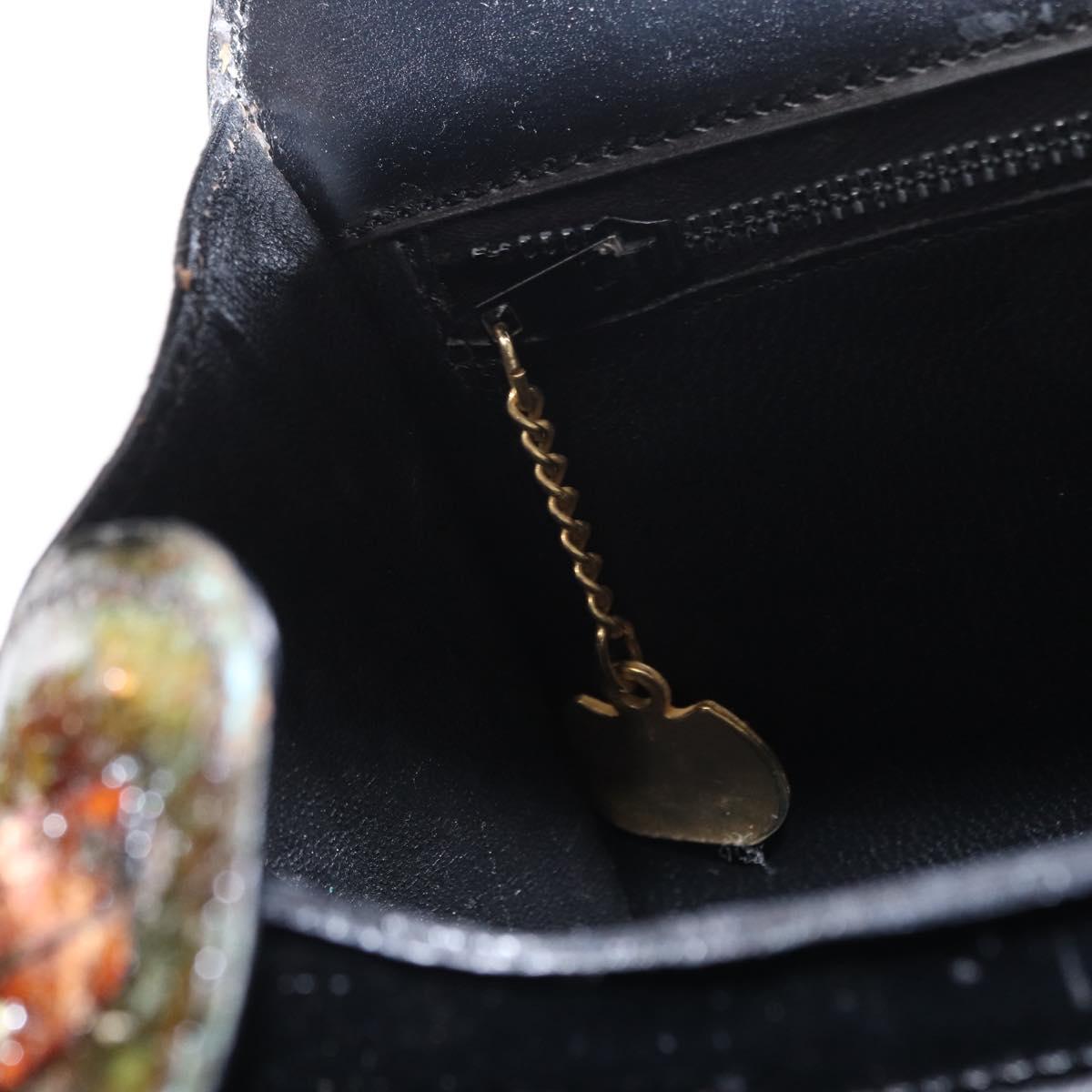 CELINE Hand Bag Leather Black Gold Auth ki6217