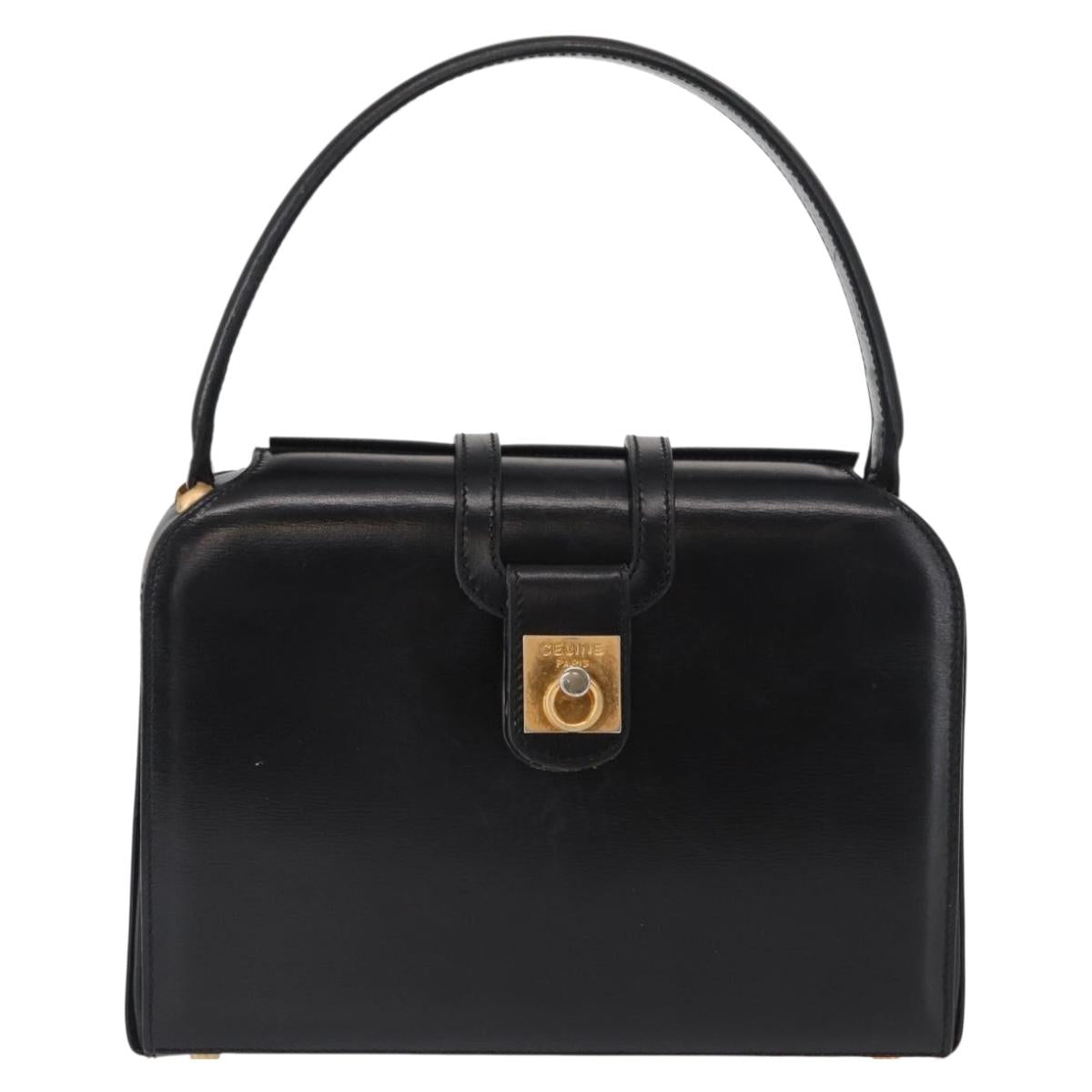 CELINE Hand Bag Leather Black Gold Auth ki6217
