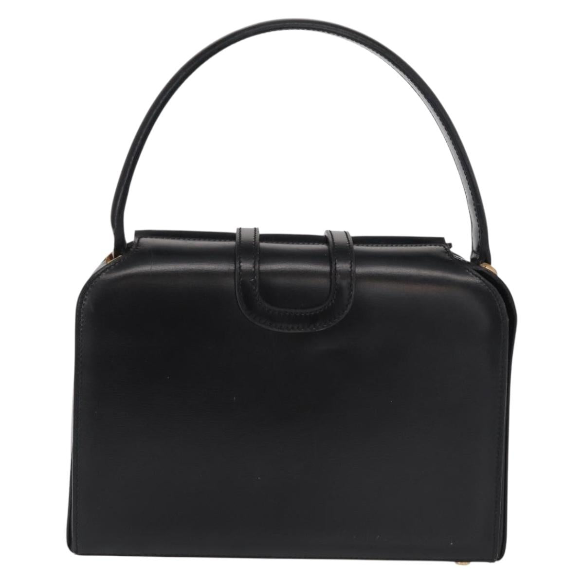 CELINE Hand Bag Leather Black Gold Auth ki6217