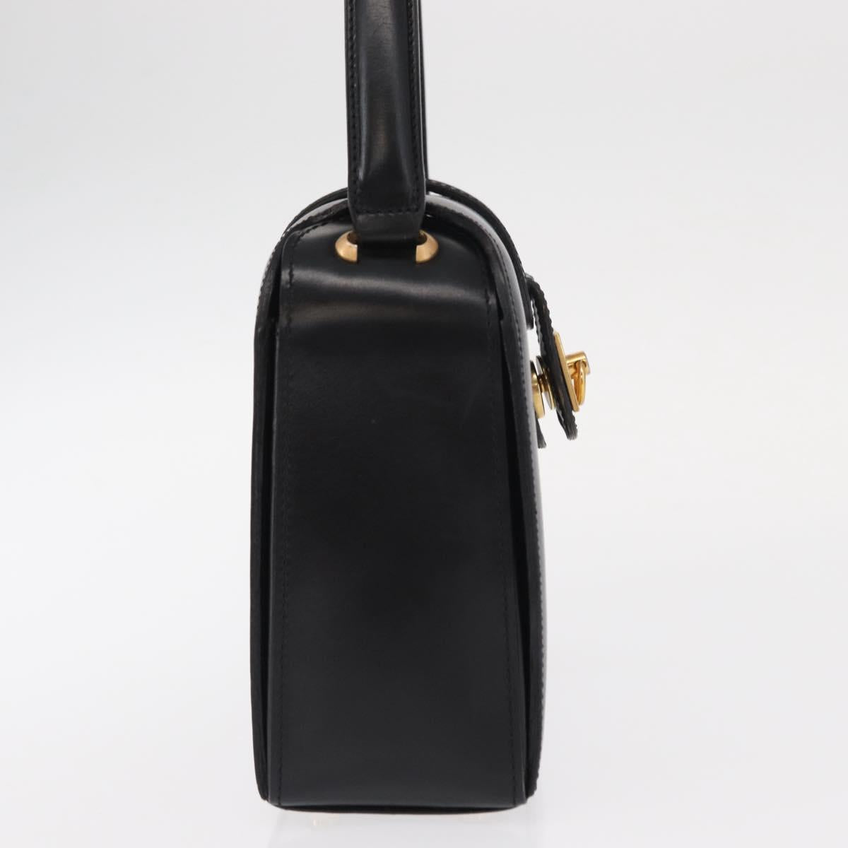 CELINE Hand Bag Leather Black Gold Auth ki6217