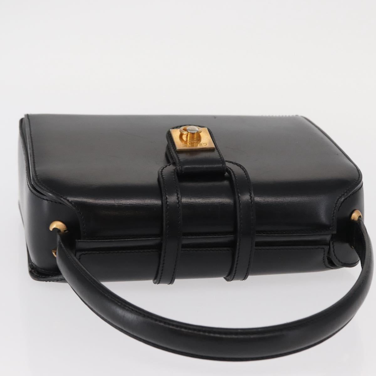CELINE Hand Bag Leather Black Gold Auth ki6217
