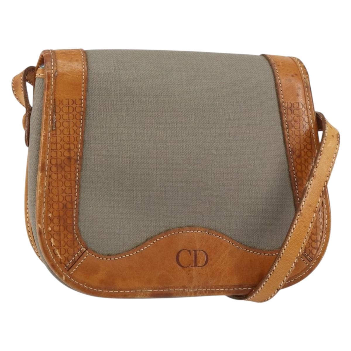 Christian Dior Shoulder Bag Coated Canvas Gray Gold Auth ki6220