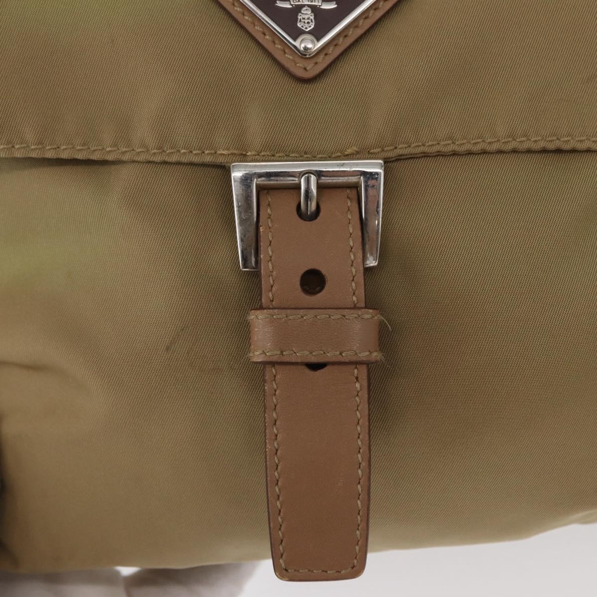 PRADA Shoulder Bag Nylon Beige Silver Auth ki6222