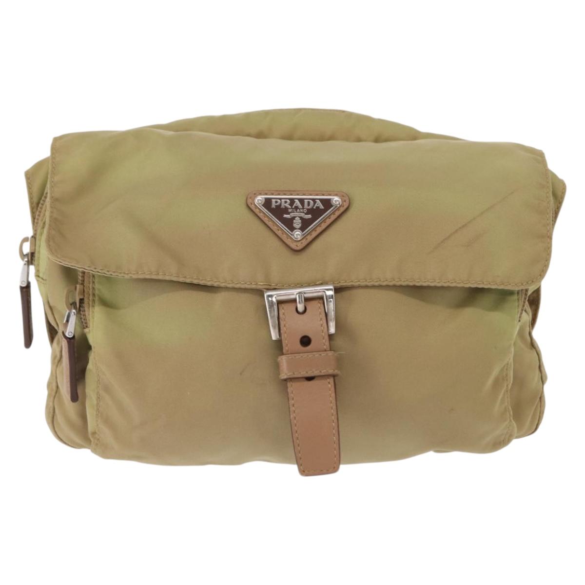 PRADA Shoulder Bag Nylon Beige Silver Auth ki6222