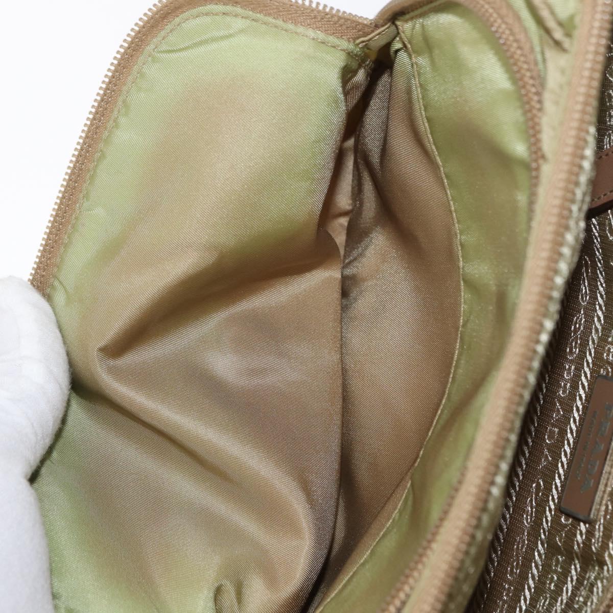 PRADA Shoulder Bag Nylon Beige Silver Auth ki6222