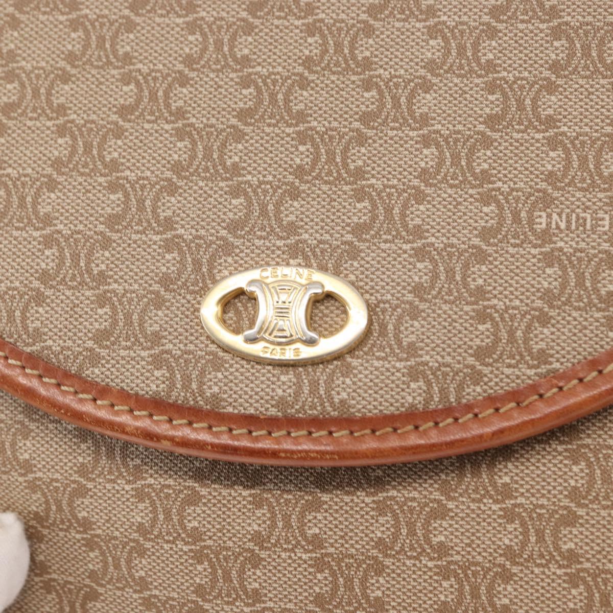 CELINE Macadam Canvas Shoulder Bag PVC Beige Gold Auth ki6223