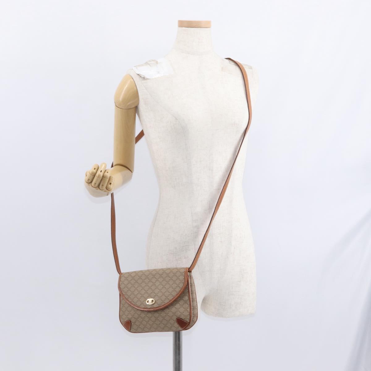CELINE Macadam Canvas Shoulder Bag PVC Beige Gold Auth ki6223