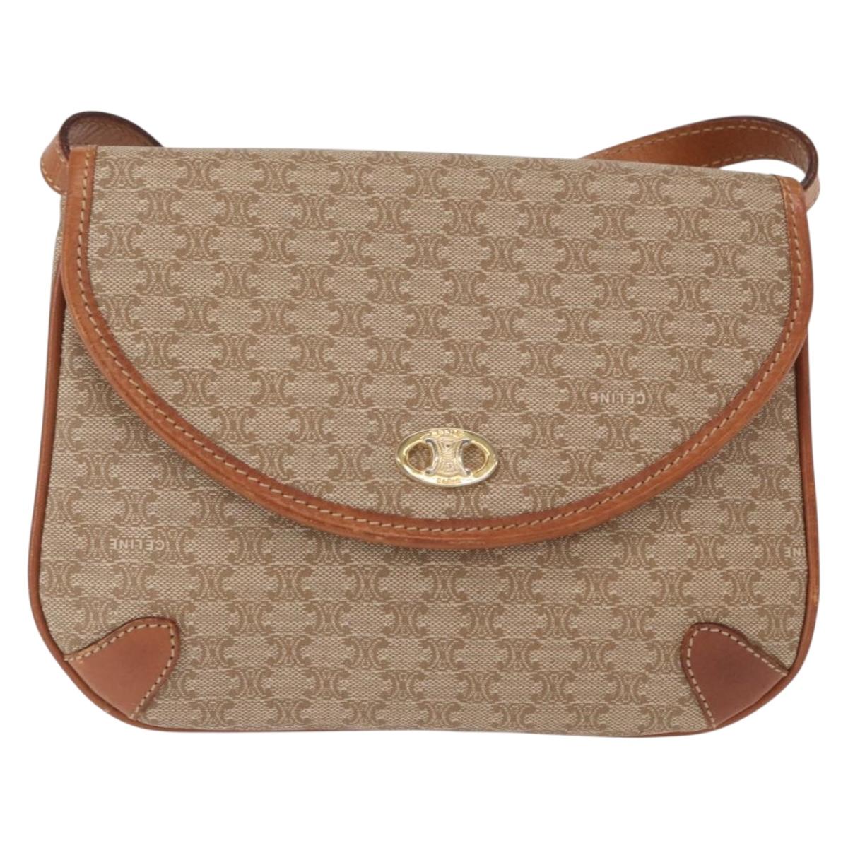 CELINE Macadam Canvas Shoulder Bag PVC Beige Gold Auth ki6223