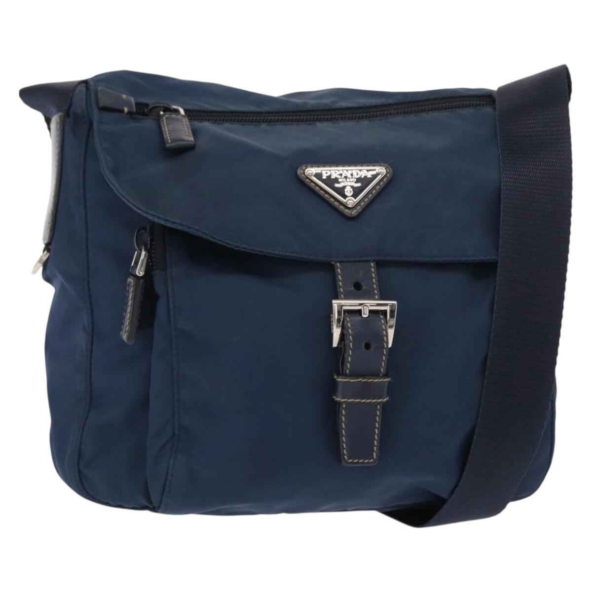 PRADA Shoulder Bag Nylon Navy Silver Auth ki6224