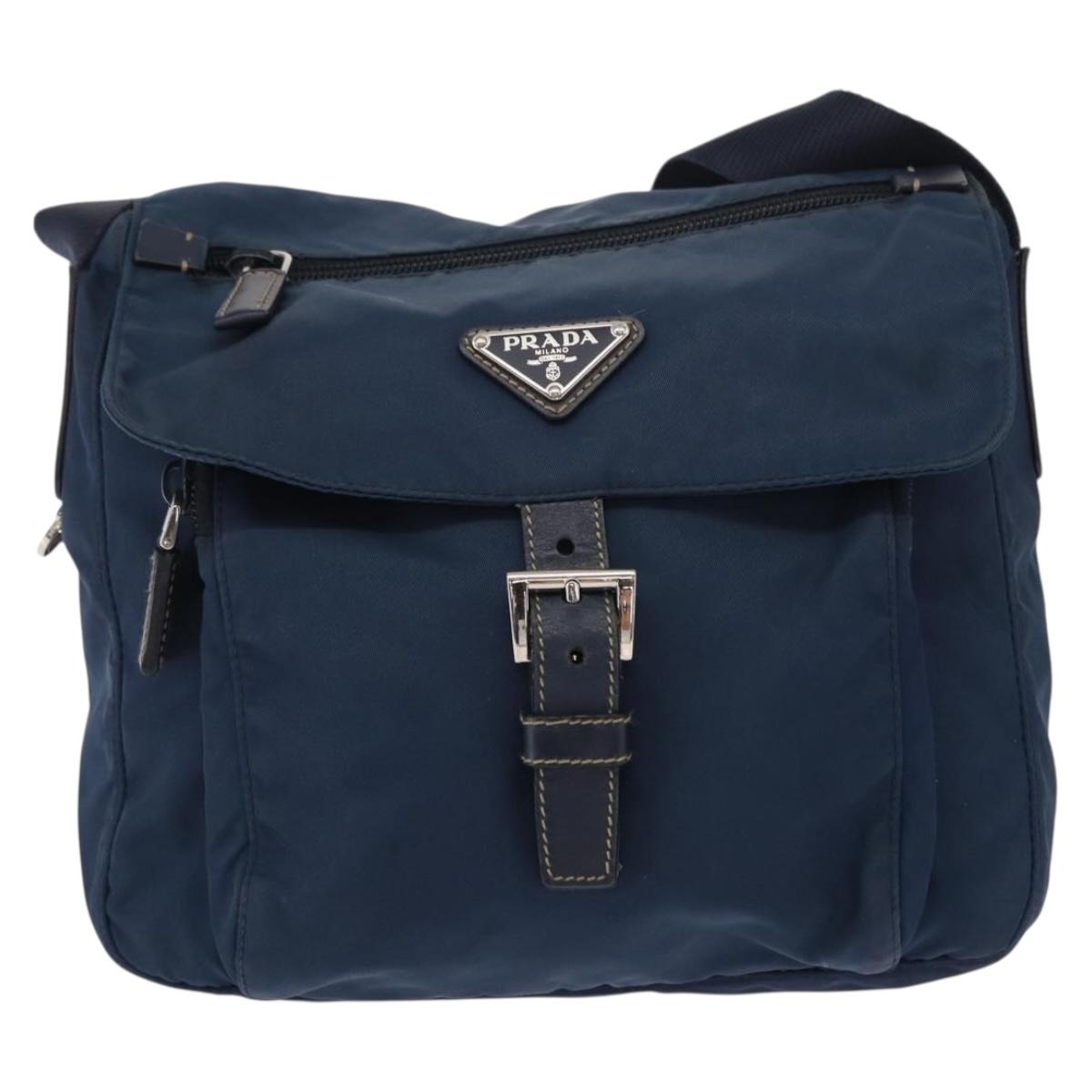 PRADA Shoulder Bag Nylon Navy Silver Auth ki6224