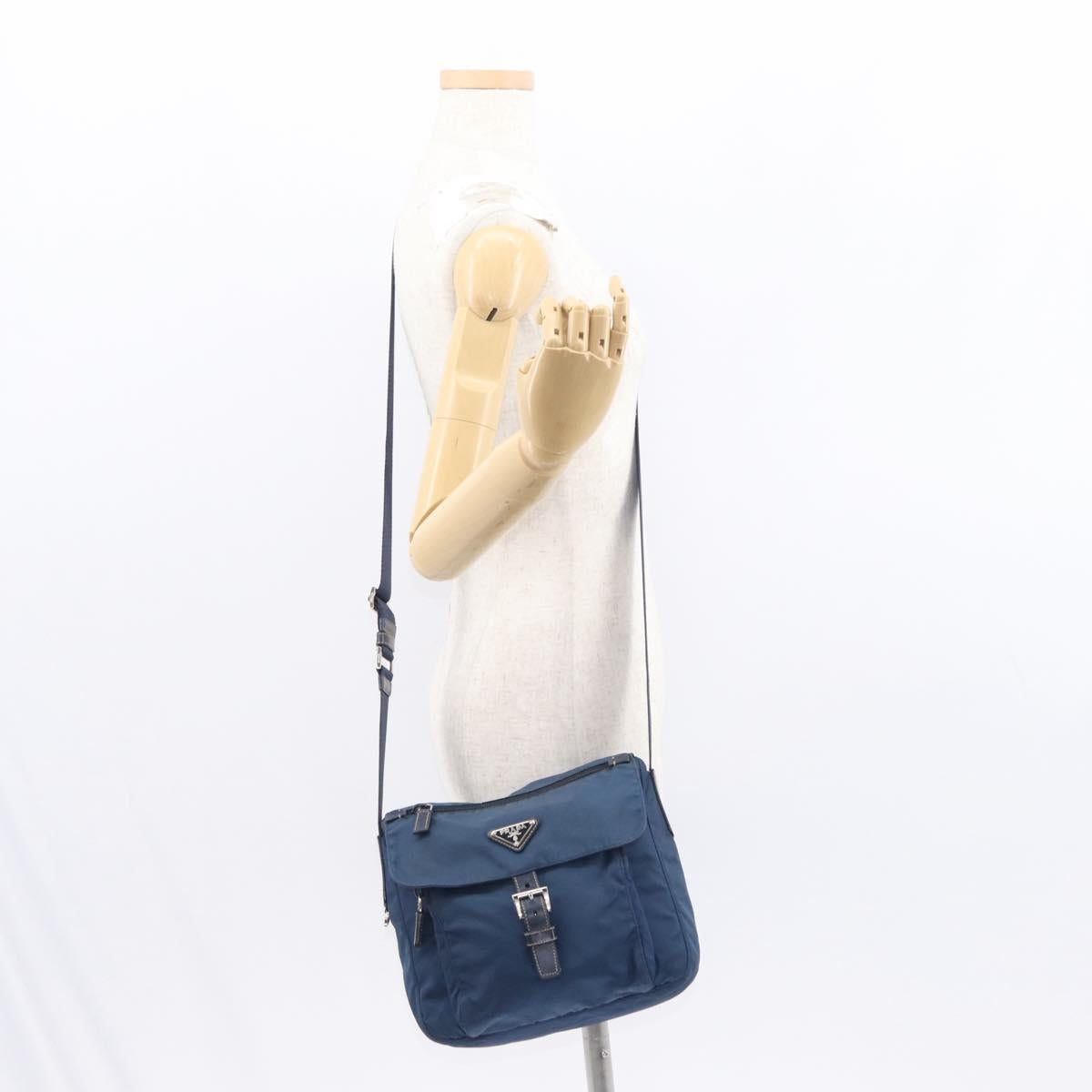 PRADA Shoulder Bag Nylon Navy Silver Auth ki6224