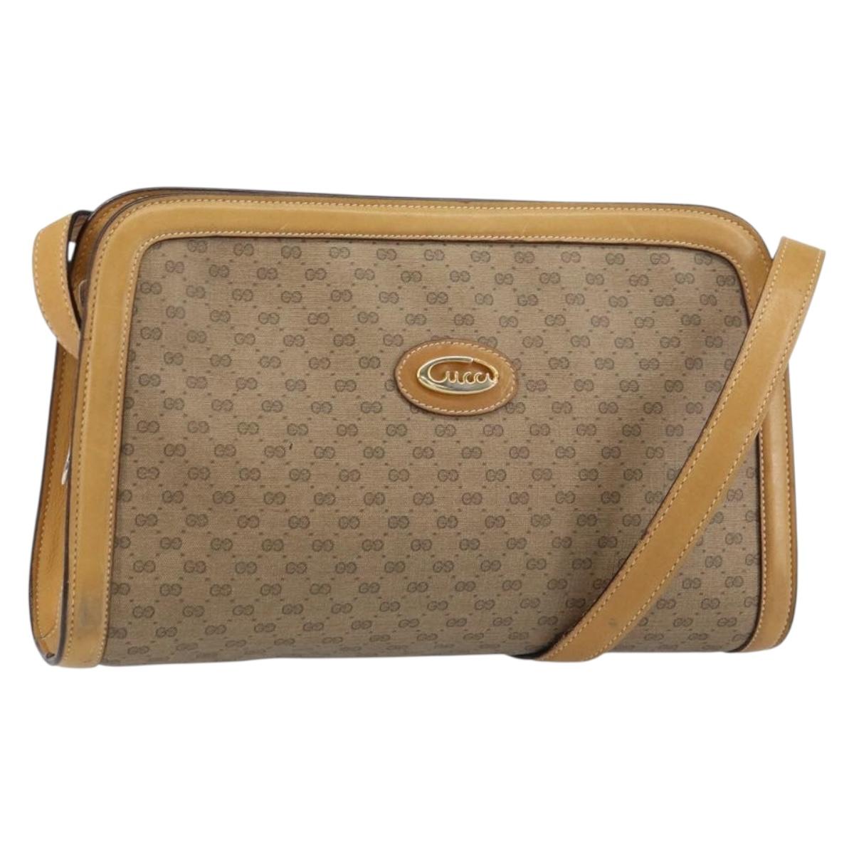 GUCCI Micro GG Supreme Shoulder Bag PVC Beige Gold Auth ki6225