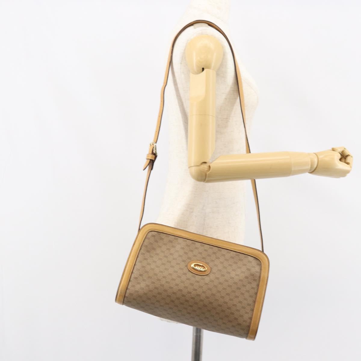 GUCCI Micro GG Supreme Shoulder Bag PVC Beige Gold Auth ki6225