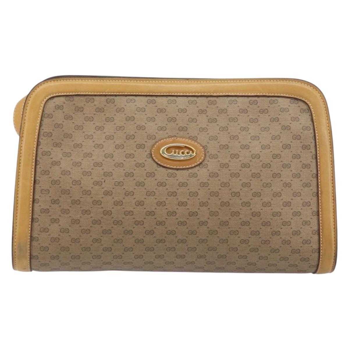 GUCCI Micro GG Supreme Shoulder Bag PVC Beige Gold Auth ki6225