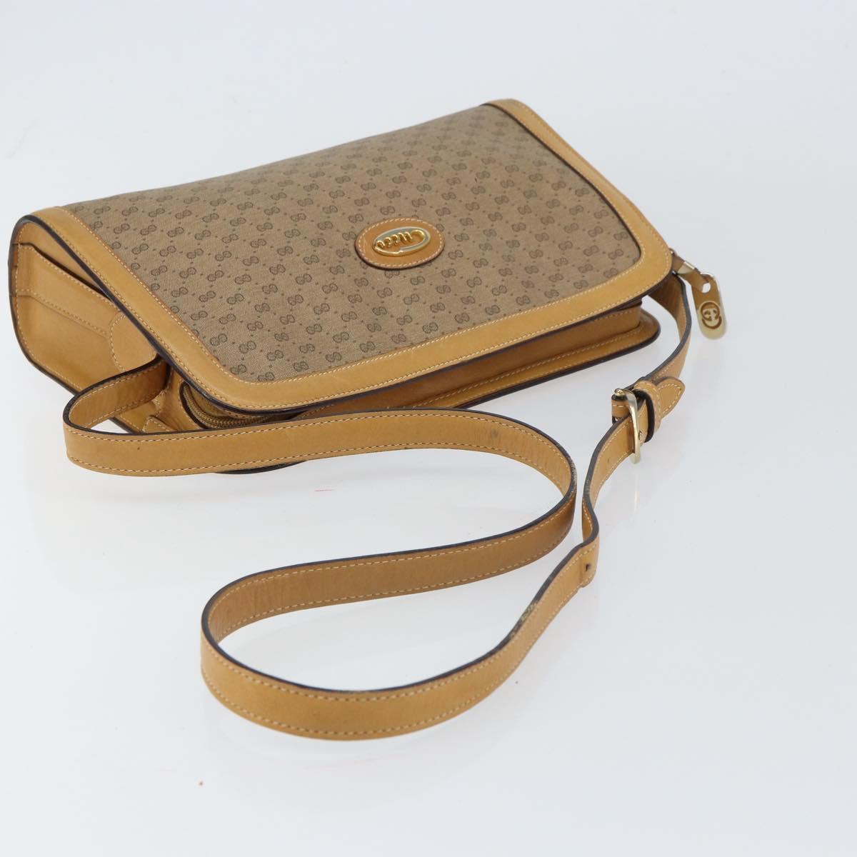 GUCCI Micro GG Supreme Shoulder Bag PVC Beige Gold Auth ki6225