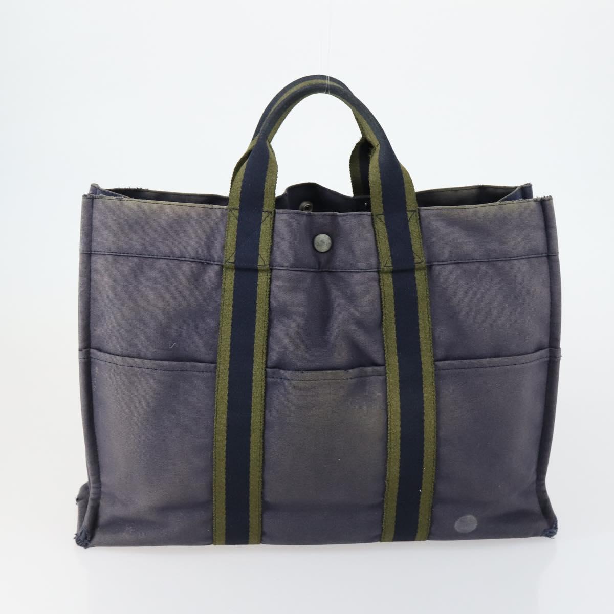 HERMES Fourre Tout Hand Bag Canvas 6 Set Gray Black Green Auth ki6229