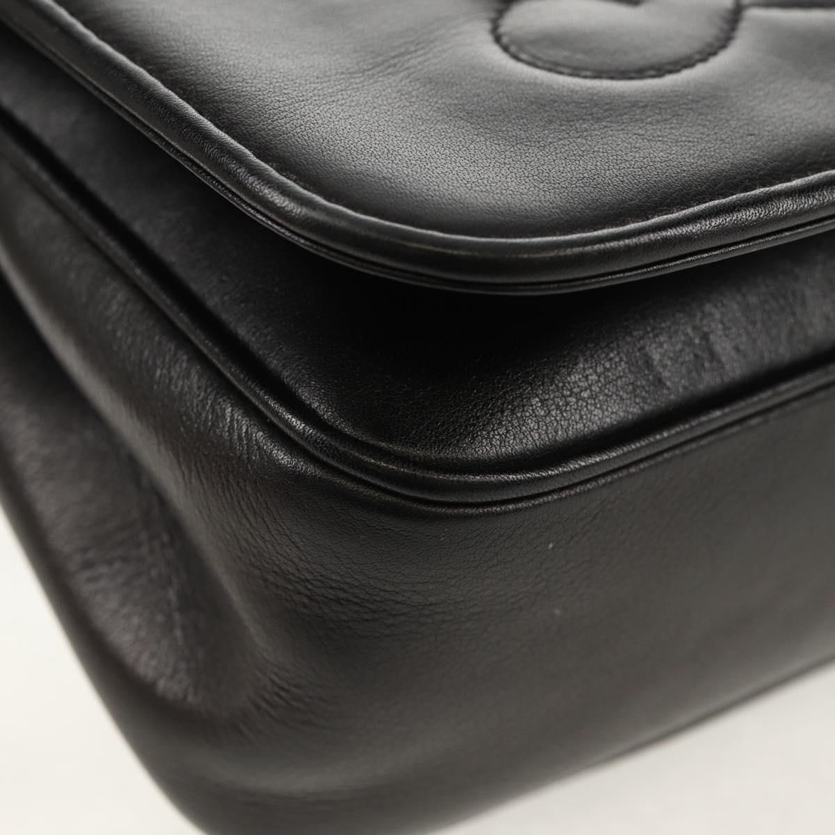 CELINE Chain Shoulder Bag Leather Black Gold Auth ki6240V