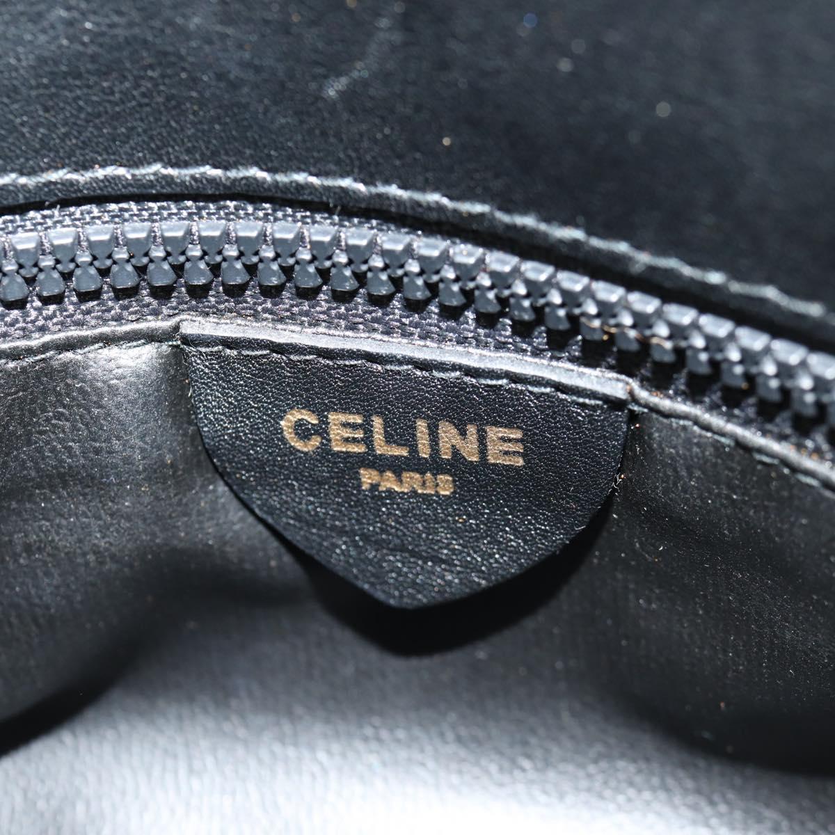 CELINE Chain Shoulder Bag Leather Black Gold Auth ki6240V