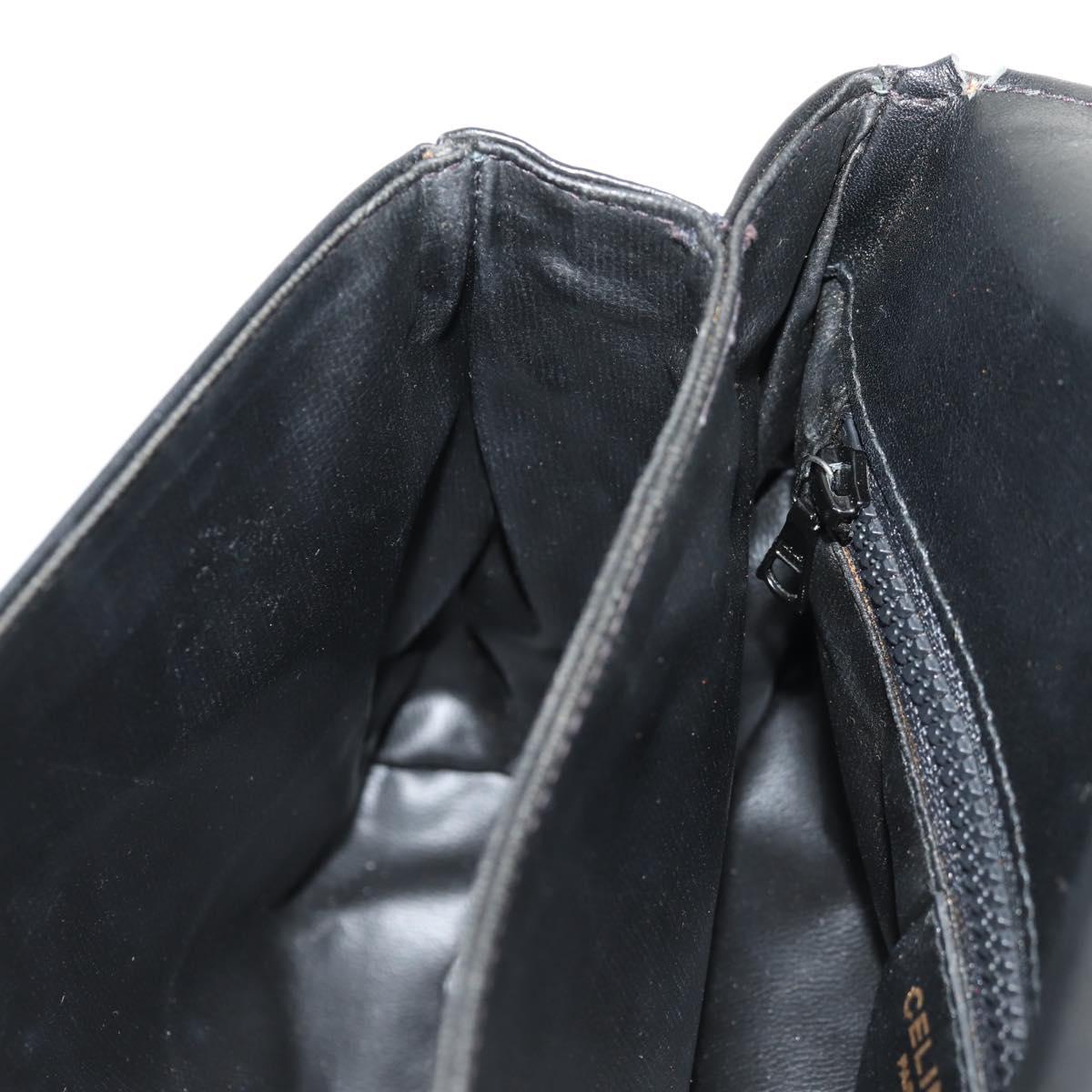 CELINE Chain Shoulder Bag Leather Black Gold Auth ki6240V