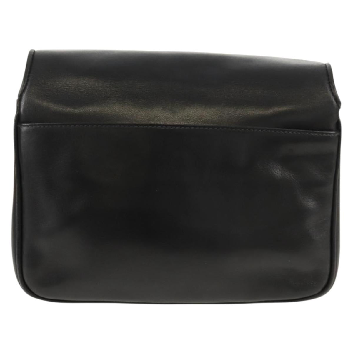 CELINE Chain Shoulder Bag Leather Black Gold Auth ki6240V