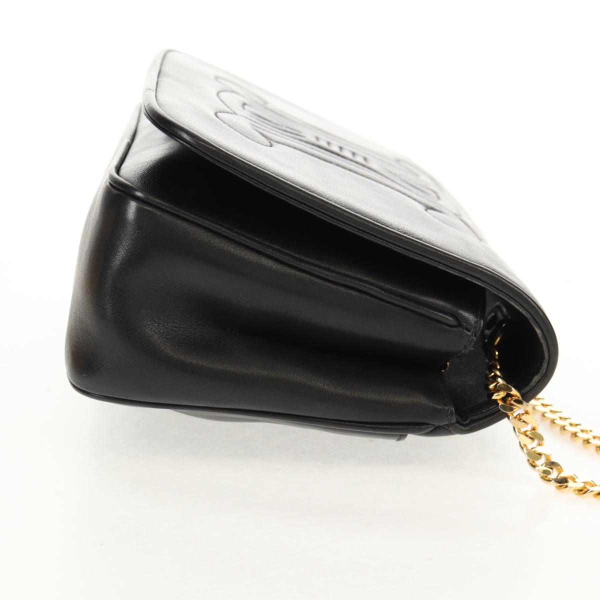 CELINE Chain Shoulder Bag Leather Black Gold Auth ki6240V