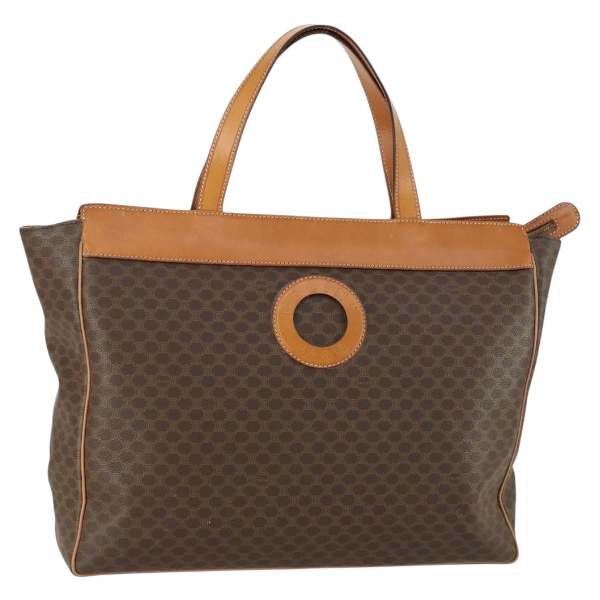 CELINE Macadam Canvas Tote Bag PVC Leather Brown Gold Auth ki6248