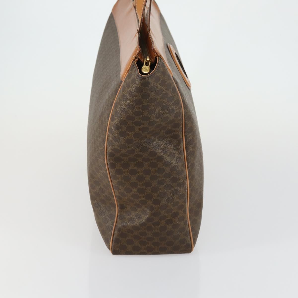 CELINE Macadam Canvas Tote Bag PVC Leather Brown Gold Auth ki6248