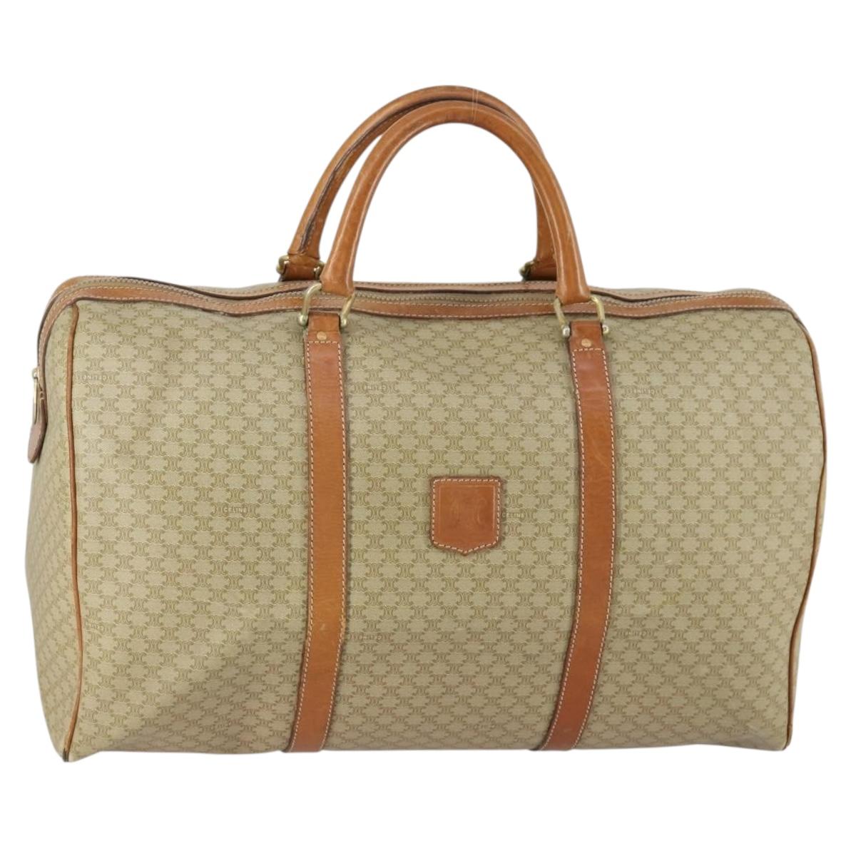 CELINE Macadam Canvas Boston Bag PVC Beige Gold Auth ki6249