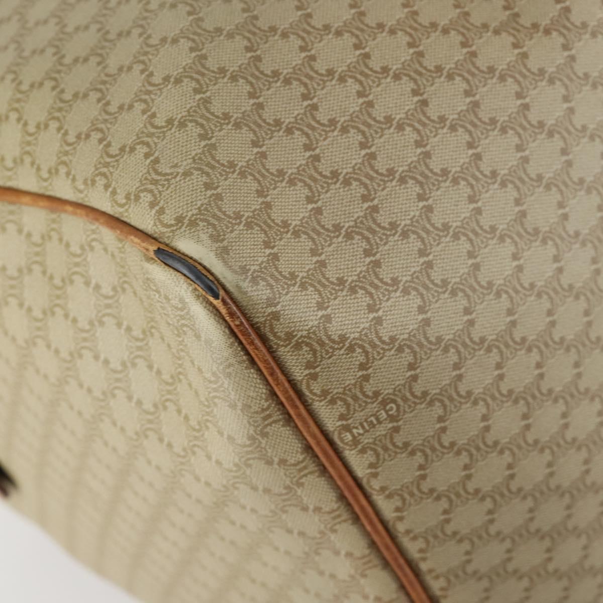 CELINE Macadam Canvas Boston Bag PVC Beige Gold Auth ki6249