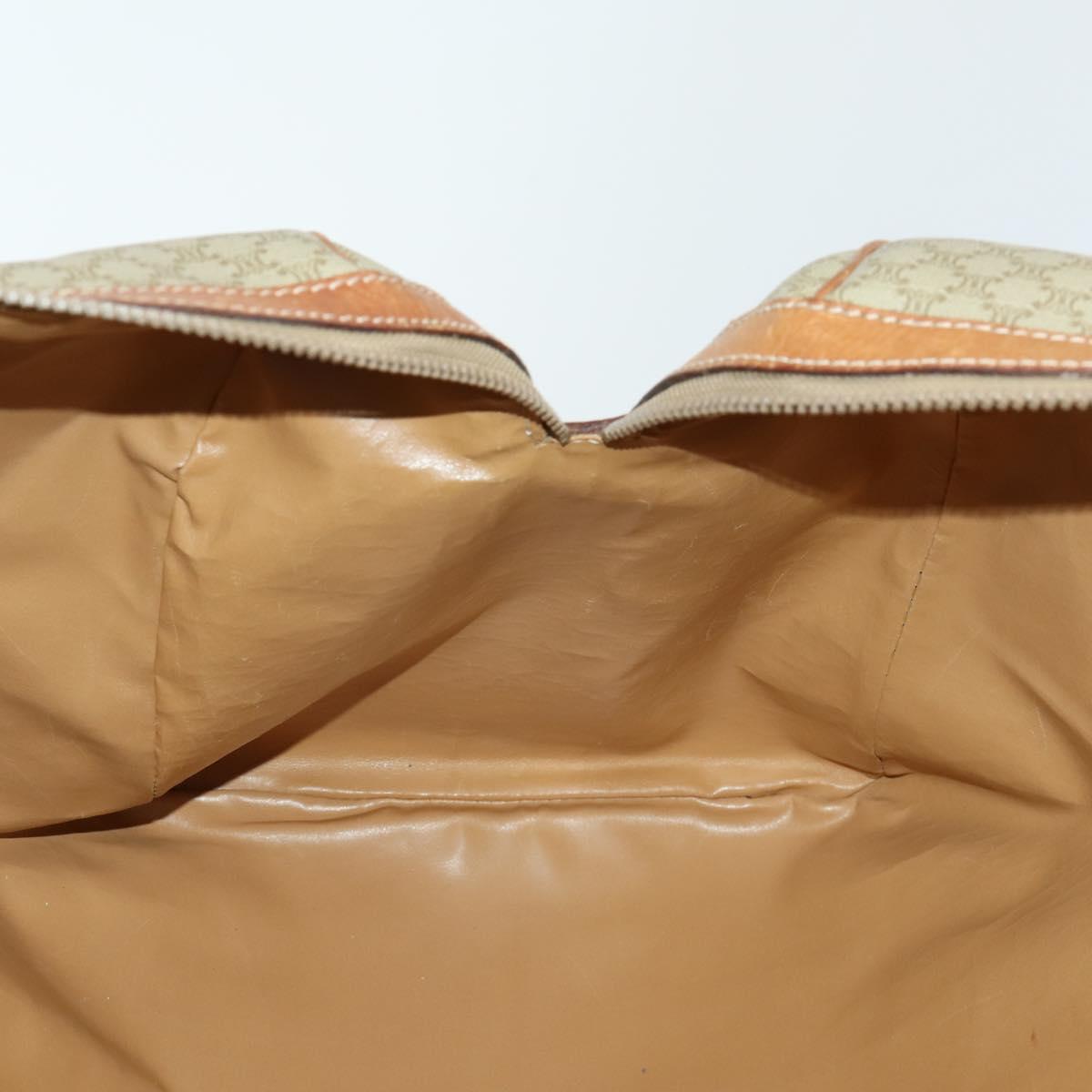 CELINE Macadam Canvas Boston Bag PVC Beige Gold Auth ki6249