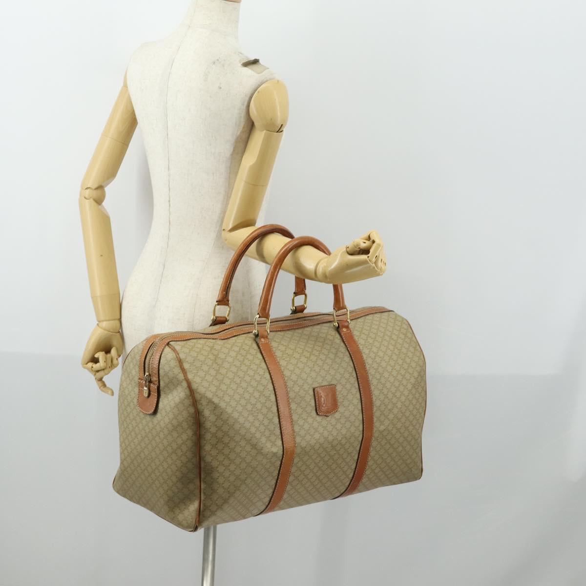CELINE Macadam Canvas Boston Bag PVC Beige Gold Auth ki6249
