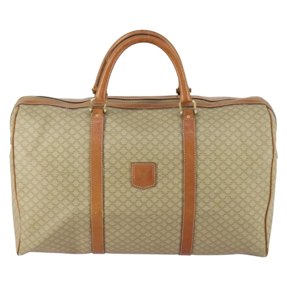 CELINE Macadam Canvas Boston Bag PVC Beige Gold Auth ki6249