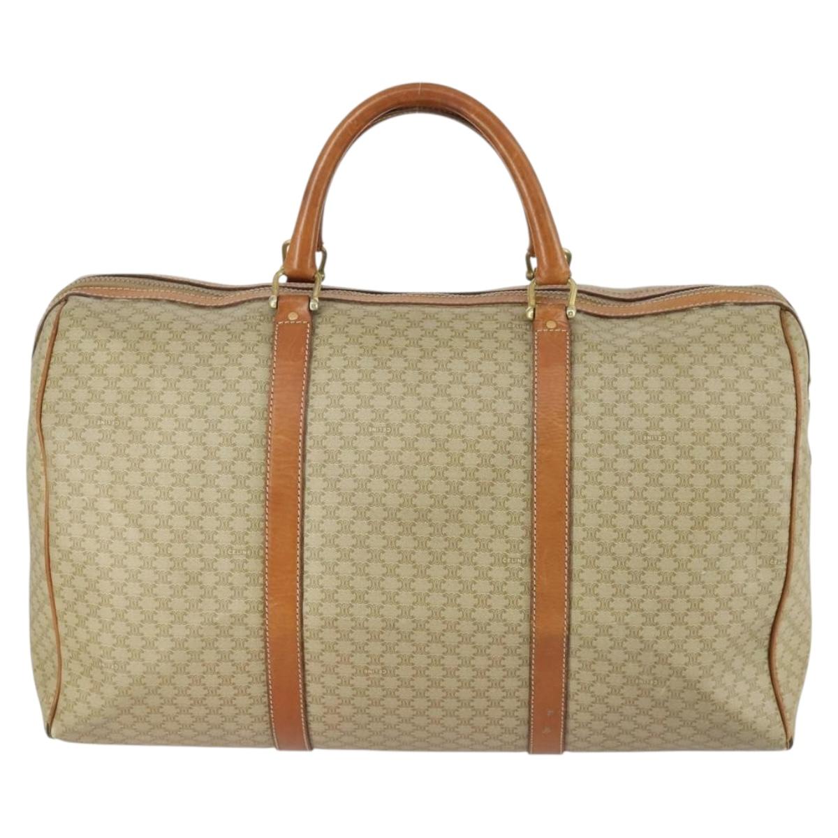 CELINE Macadam Canvas Boston Bag PVC Beige Gold Auth ki6249