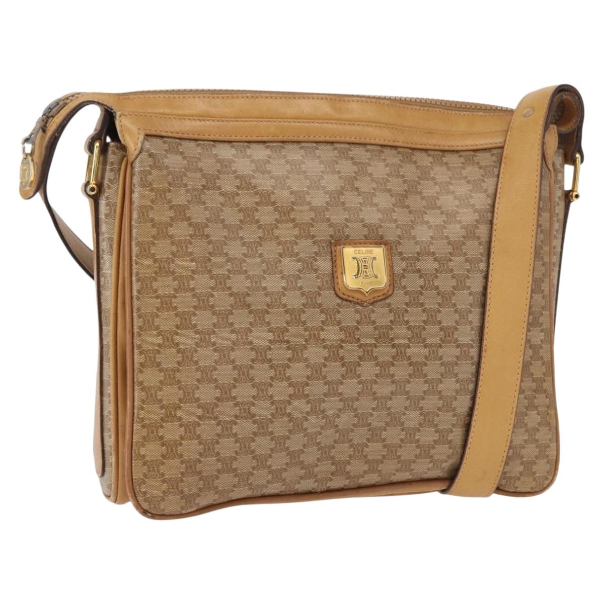 CELINE Macadam Canvas Shoulder Bag PVC Beige Gold Auth ki6262