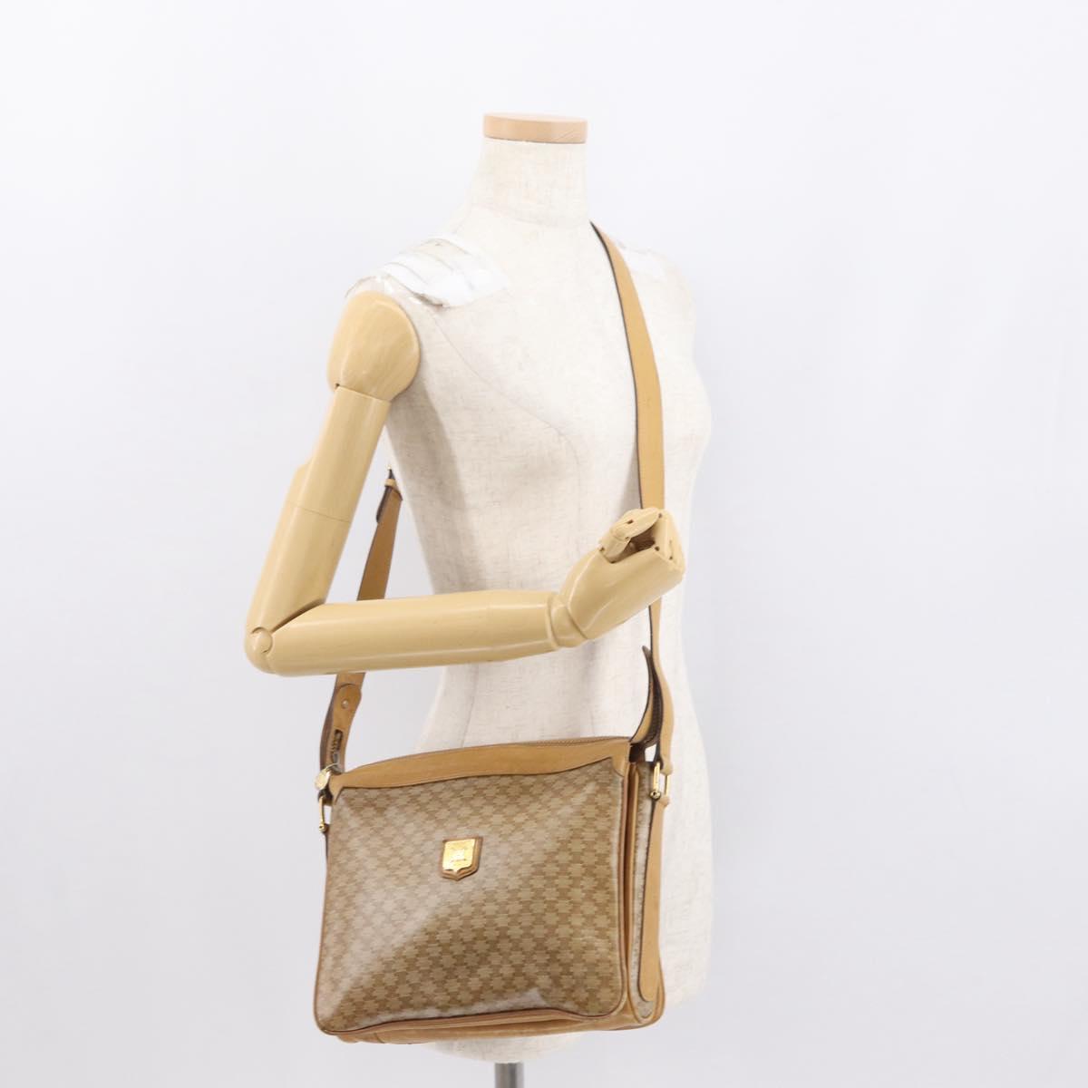 CELINE Macadam Canvas Shoulder Bag PVC Beige Gold Auth ki6262