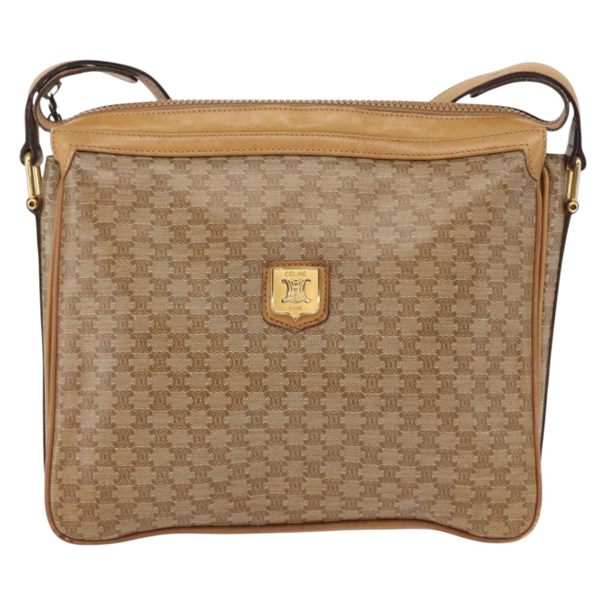 CELINE Macadam Canvas Shoulder Bag PVC Beige Gold Auth ki6262