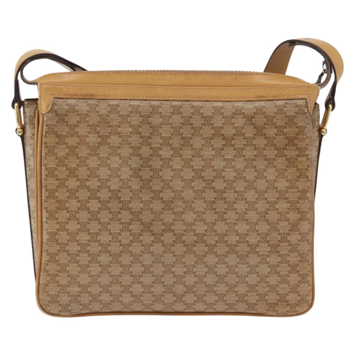 CELINE Macadam Canvas Shoulder Bag PVC Beige Gold Auth ki6262