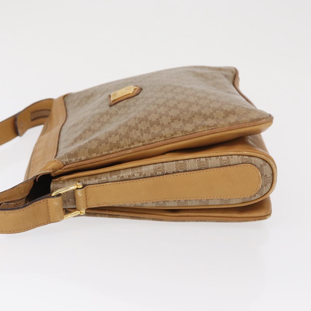 CELINE Macadam Canvas Shoulder Bag PVC Beige Gold Auth ki6262