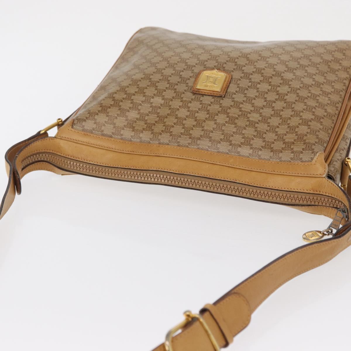 CELINE Macadam Canvas Shoulder Bag PVC Beige Gold Auth ki6262