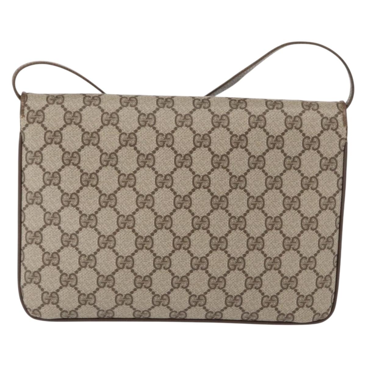 GUCCI GG Supreme Shoulder Bag PVC Leather 2way Beige Gold 65 02 025 Auth ki6263