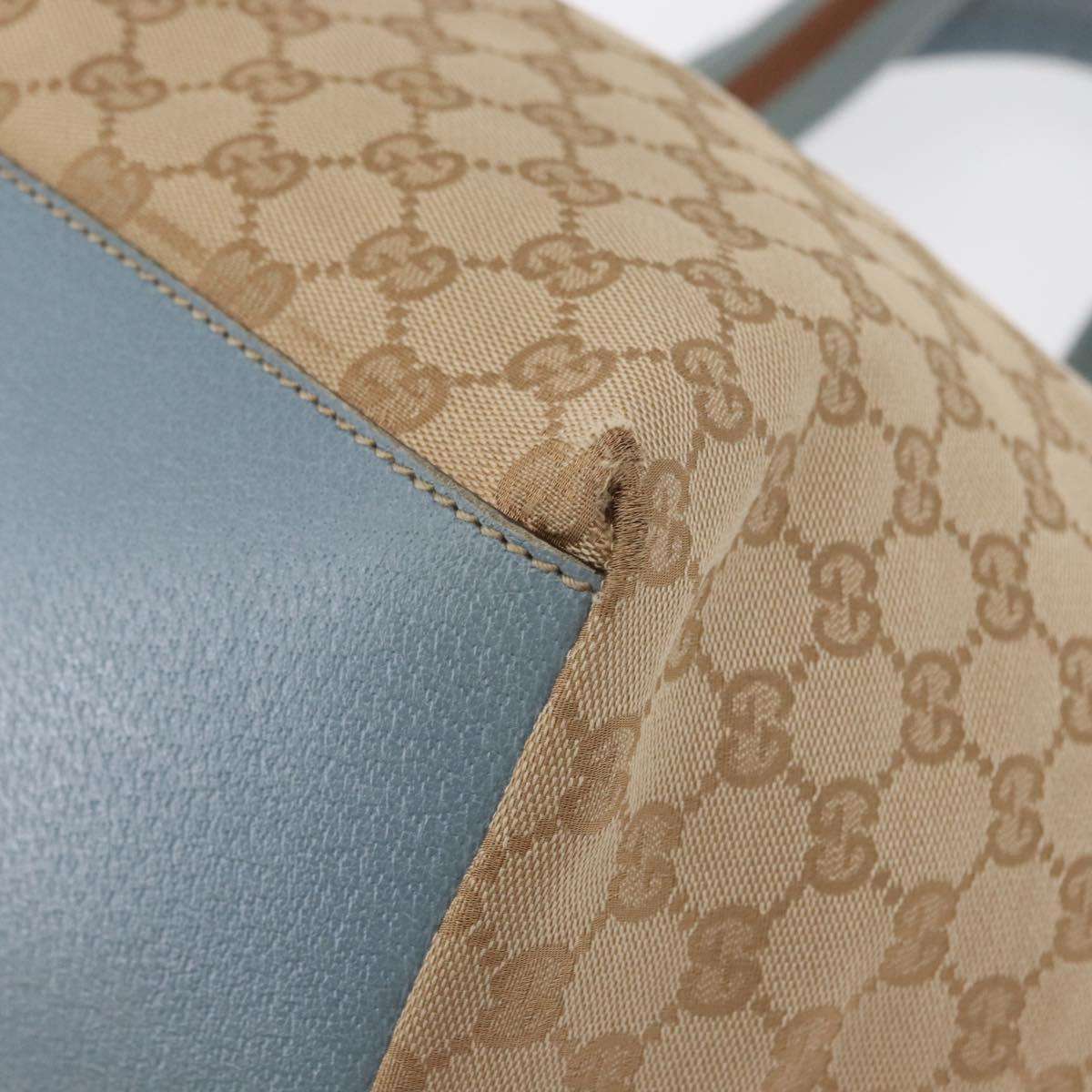 GUCCI GG Canvas Tote Bag Beige Light Blue Silver 131230 Auth ki6264